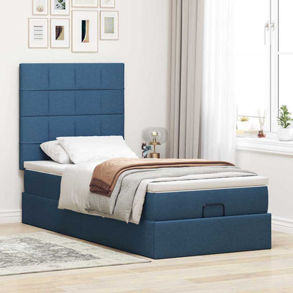 Struttura Letto Pouf con Materasso Blu 90x190 cm in Tessuto | homemem39