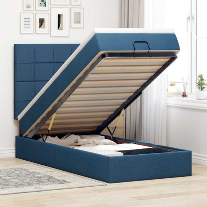 Struttura Letto Pouf con Materasso Blu 90x190 cm in Tessuto | homemem39