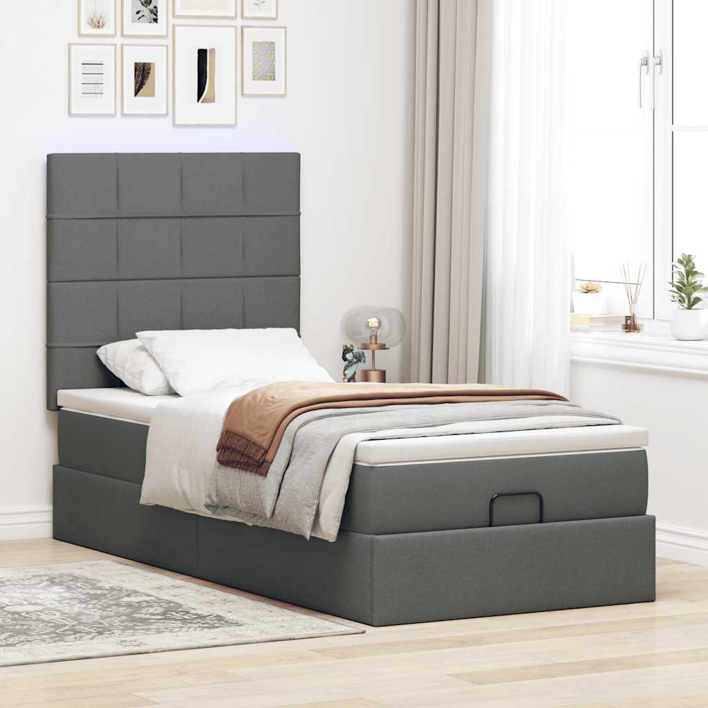 Pouf Letto con Materasso Grigio Scuro 90x200 cm in Tessuto - homemem39
