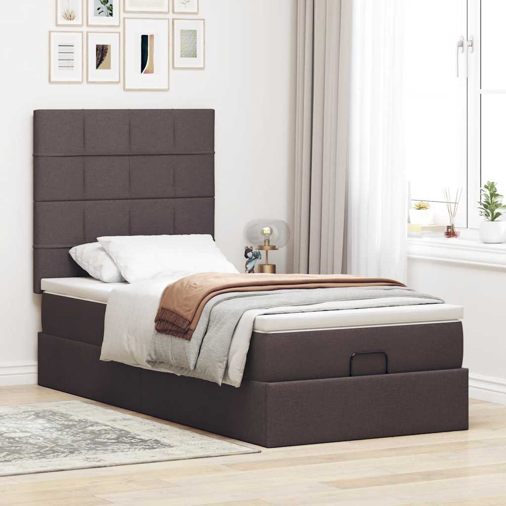 Pouf Letto con Materasso Marrone Scuro 90x200 cm in Tessuto