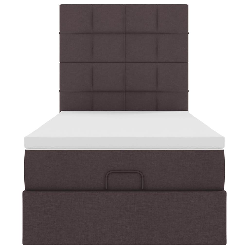 Pouf Letto con Materasso Marrone Scuro 90x200 cm in Tessuto