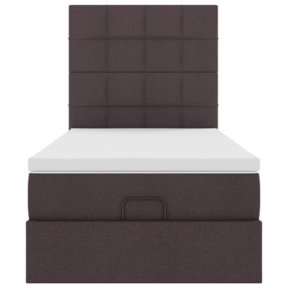 Pouf Letto con Materasso Marrone Scuro 90x200 cm in Tessuto