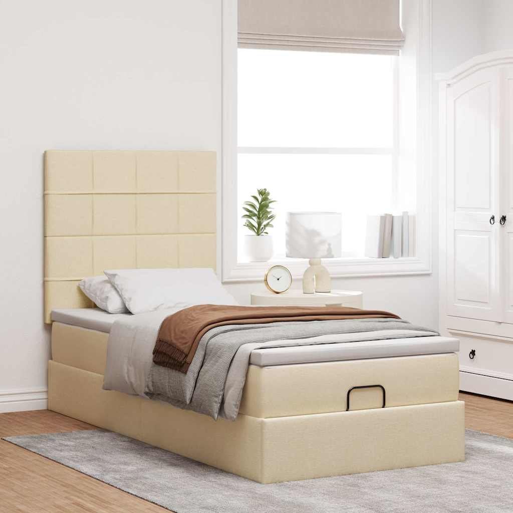 Pouf Letto con Materasso Crema 90x200 cm in Tessuto | homemem39