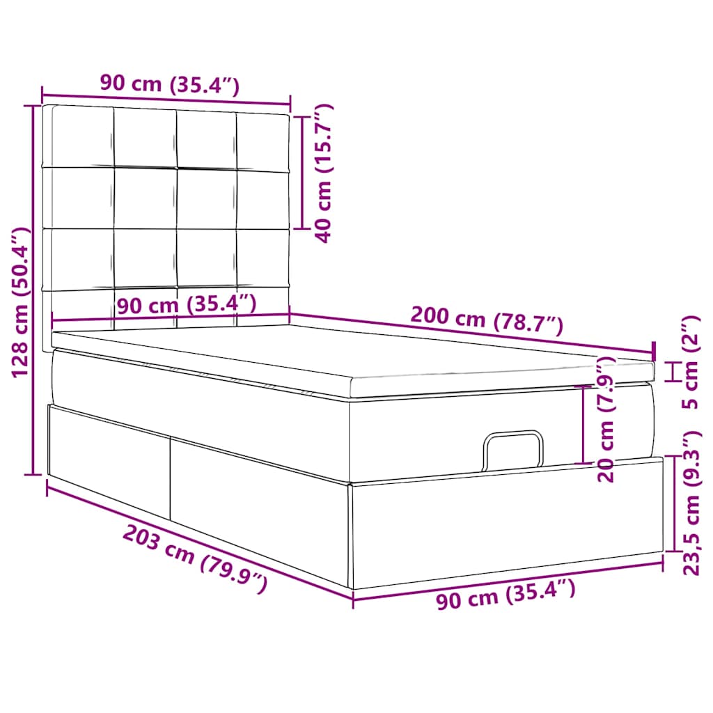 Pouf Letto con Materasso Blu 90x200 cm in Tessuto