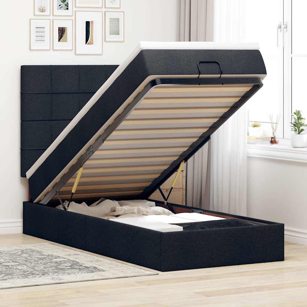 Pouf Letto con Materasso Nero 100x200 cm in Tessuto | homemem39