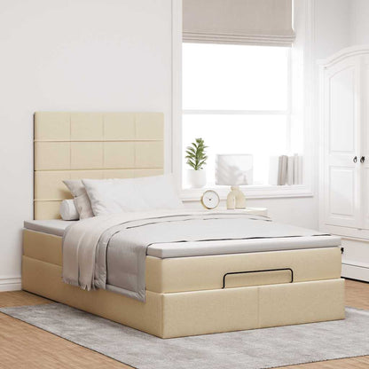 Struttura Letto Pouf con Materasso Crema 120x190 cm in Tessuto | homemem39