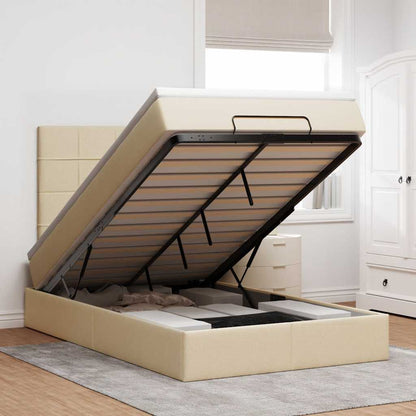 Struttura Letto Pouf con Materasso Crema 120x190 cm in Tessuto | homemem39