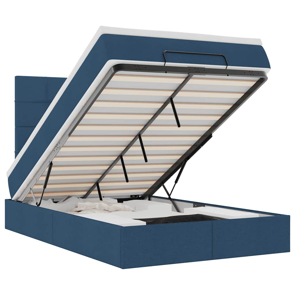 Struttura Letto Pouf con Materasso Blu 120x190 cm in Tessuto