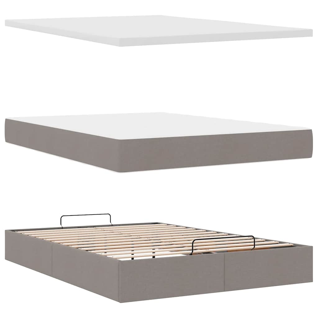 Struttura Letto Pouf con Materasso Tortora 140x190 cm Tessuto | homemem39