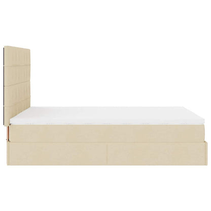 Struttura Letto Pouf con Materasso Crema 140x190 cm in Tessuto