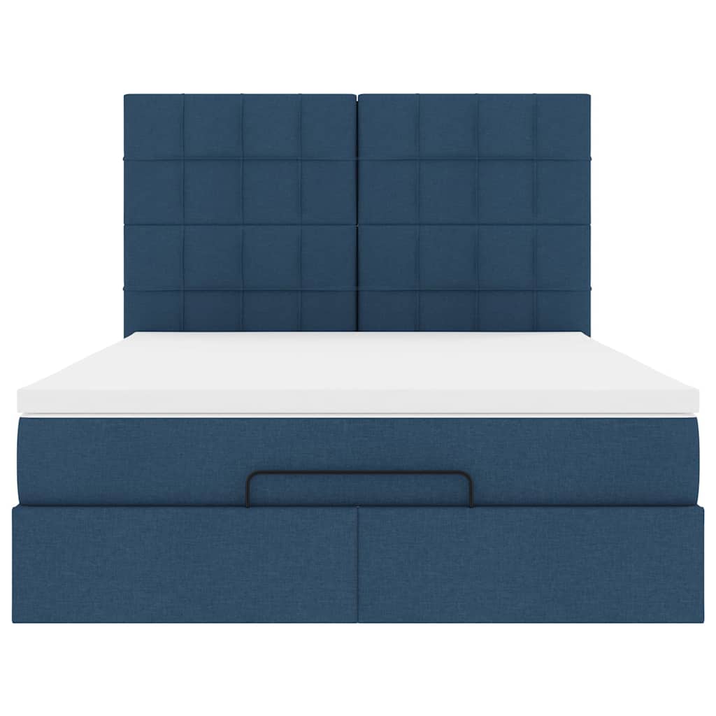Struttura Letto Pouf con Materasso Blu 140x190 cm in Tessuto | homemem39