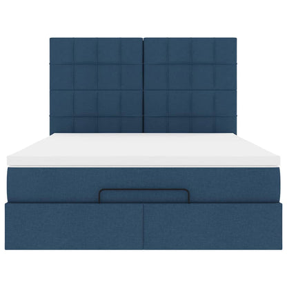 Struttura Letto Pouf con Materasso Blu 140x190 cm in Tessuto | homemem39