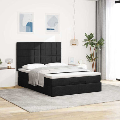 Struttura Letto Pouf con Materasso Nero 140x200 cm in Tessuto | homemem39