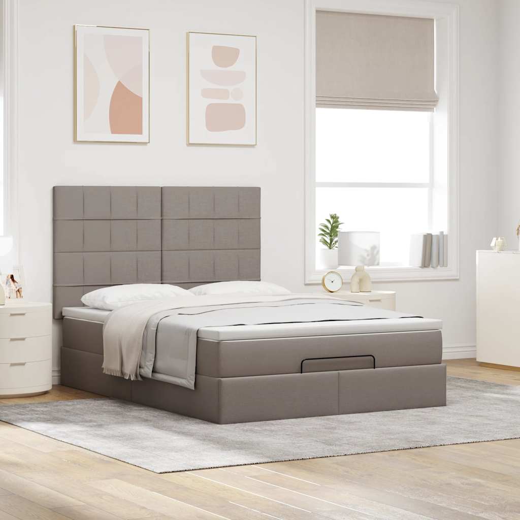 Struttura Letto Pouf con Materasso Tortora 140x200cm in Tessuto | homemem39