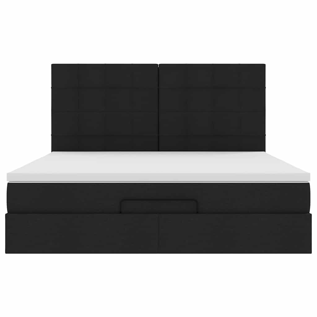 Struttura Letto Pouf con Materasso Nero 160x200 cm in Tessuto | homemem39