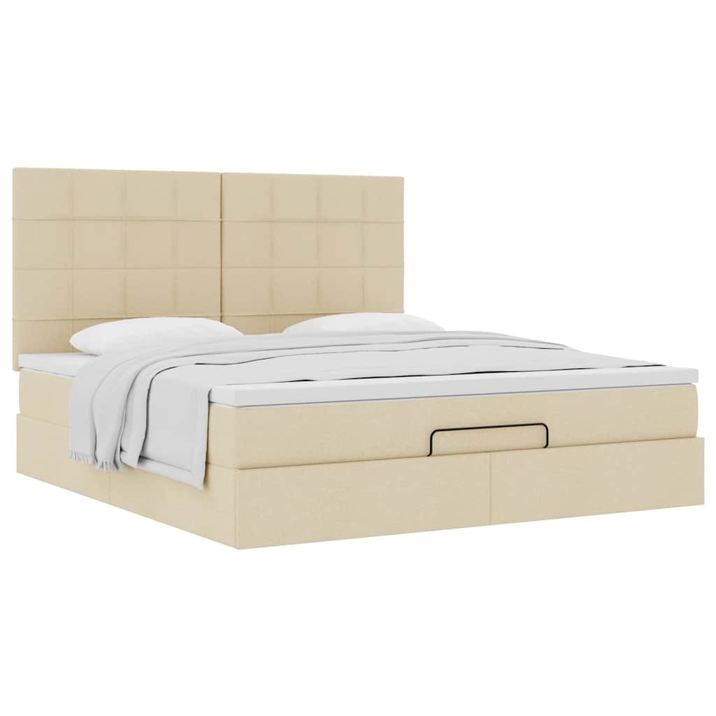 Struttura Letto Pouf con Materasso Crema 160x200 cm in Tessuto | homemem39