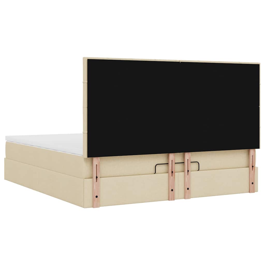 Struttura Letto Pouf con Materasso Crema 160x200 cm in Tessuto | homemem39