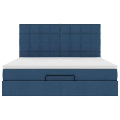 Struttura Letto Pouf con Materasso Blu 180x200cm in Tessuto