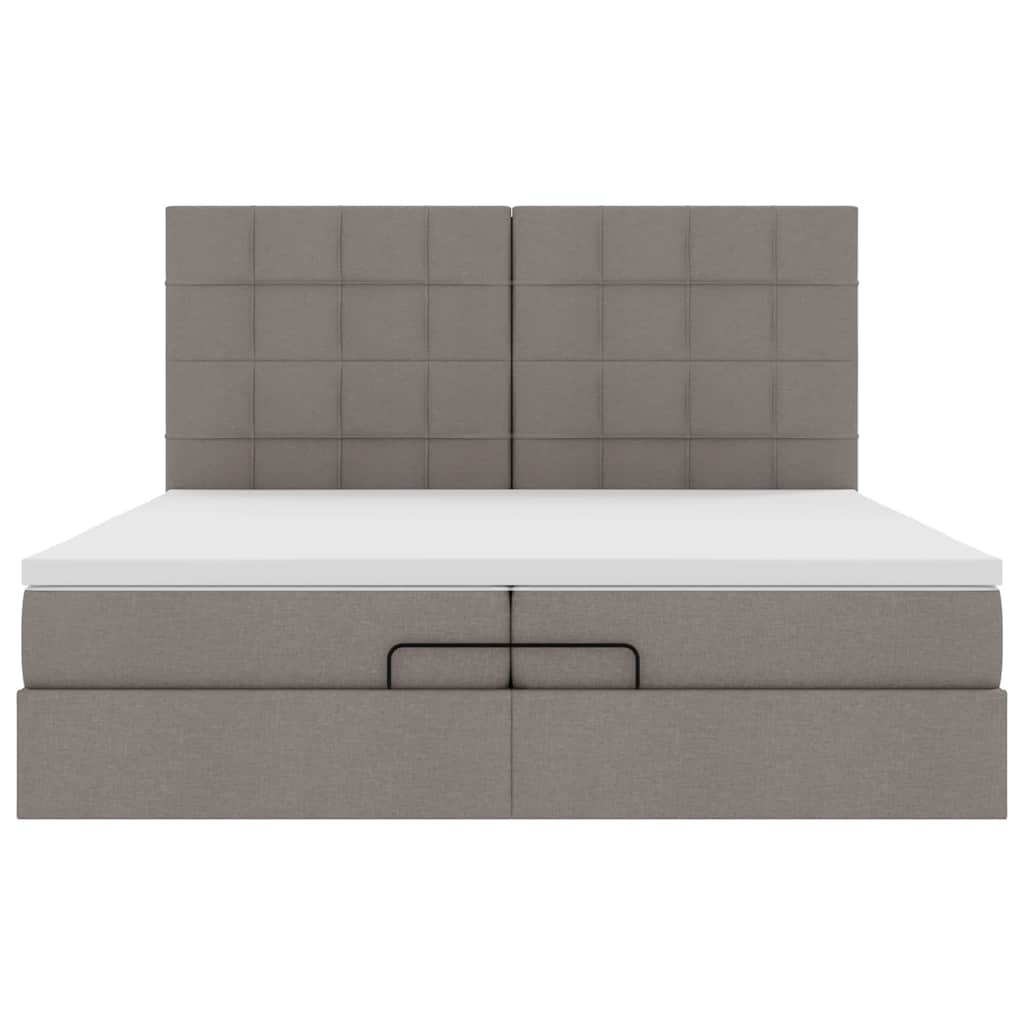 Struttura Letto Pouf con Materassi Tortora 200x200 cm Tessuto