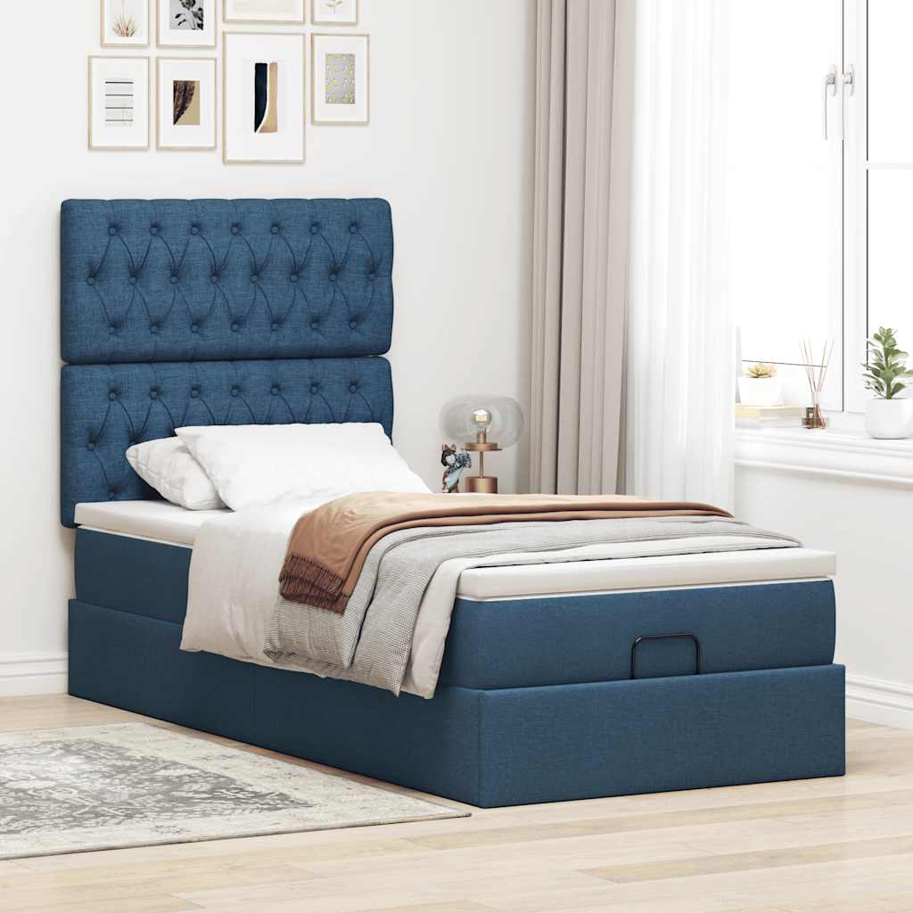 Struttura Letto Pouf con Materasso Blu 80x200 cm in Tessuto | homemem39