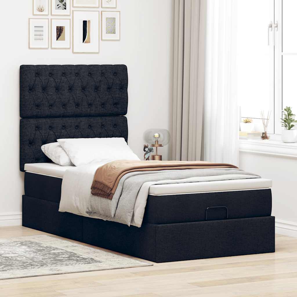 Struttura Letto Pouf con Materasso Nero 90x190 cm in Tessuto | homemem39