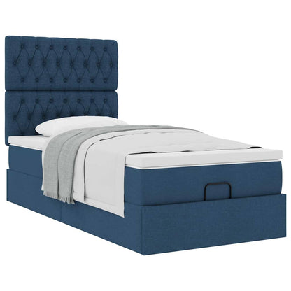 Struttura Letto Pouf con Materasso Blu 90x190 cm in Tessuto | homemem39