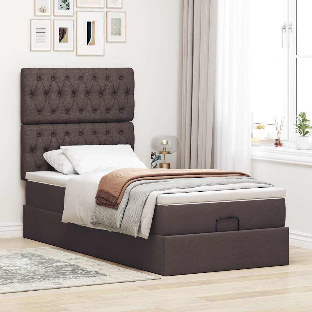 Pouf Letto con Materasso Marrone Scuro 90x200 cm in Tessuto | homemem39