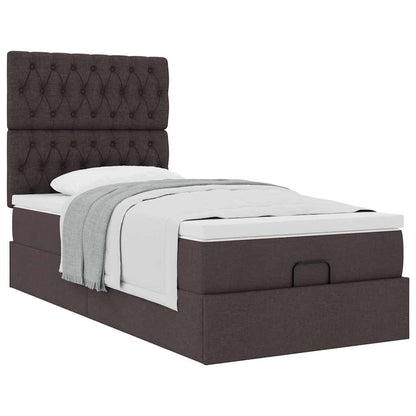 Pouf Letto con Materasso Marrone Scuro 90x200 cm in Tessuto | homemem39