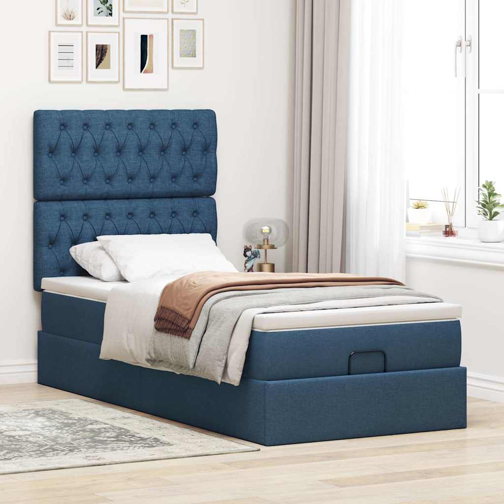 Pouf Letto con Materasso Blu 90x200 cm in Tessuto