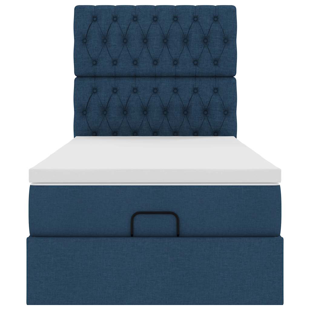 Pouf Letto con Materasso Blu 90x200 cm in Tessuto