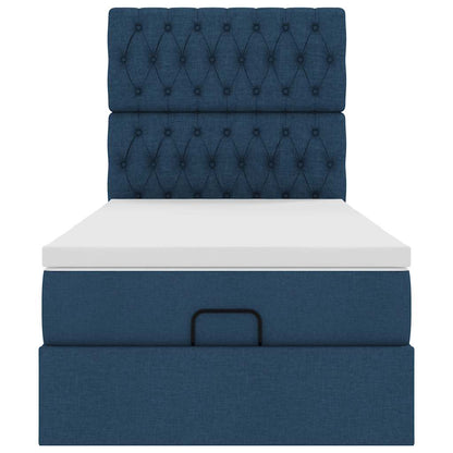Pouf Letto con Materasso Blu 90x200 cm in Tessuto
