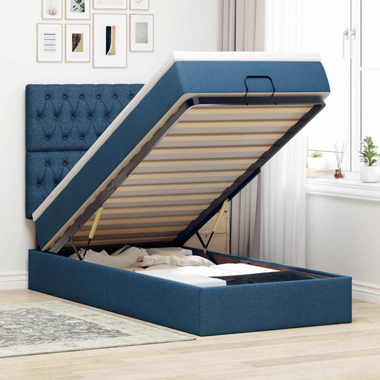 Pouf Letto con Materasso Blu 90x200 cm in Tessuto