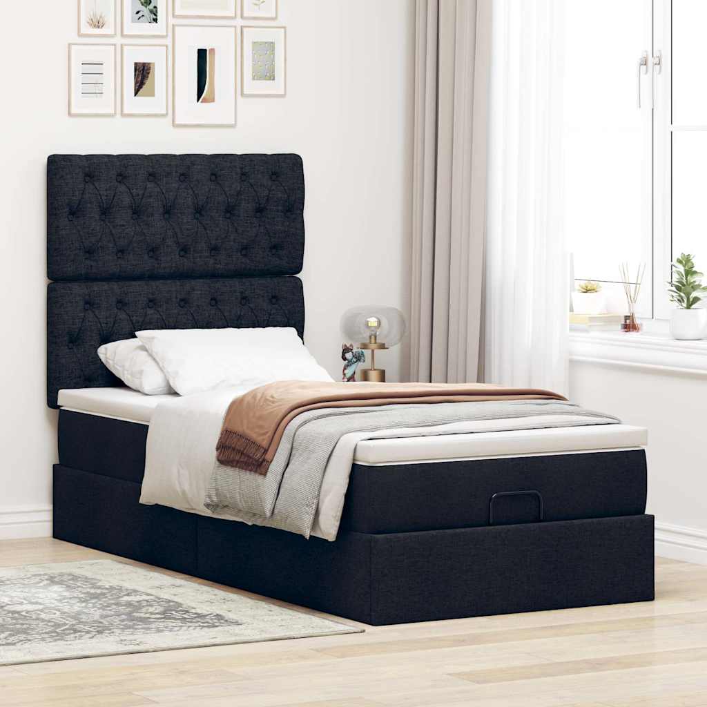 Pouf Letto con Materasso Nero 100x200 cm in Tessuto | homemem39