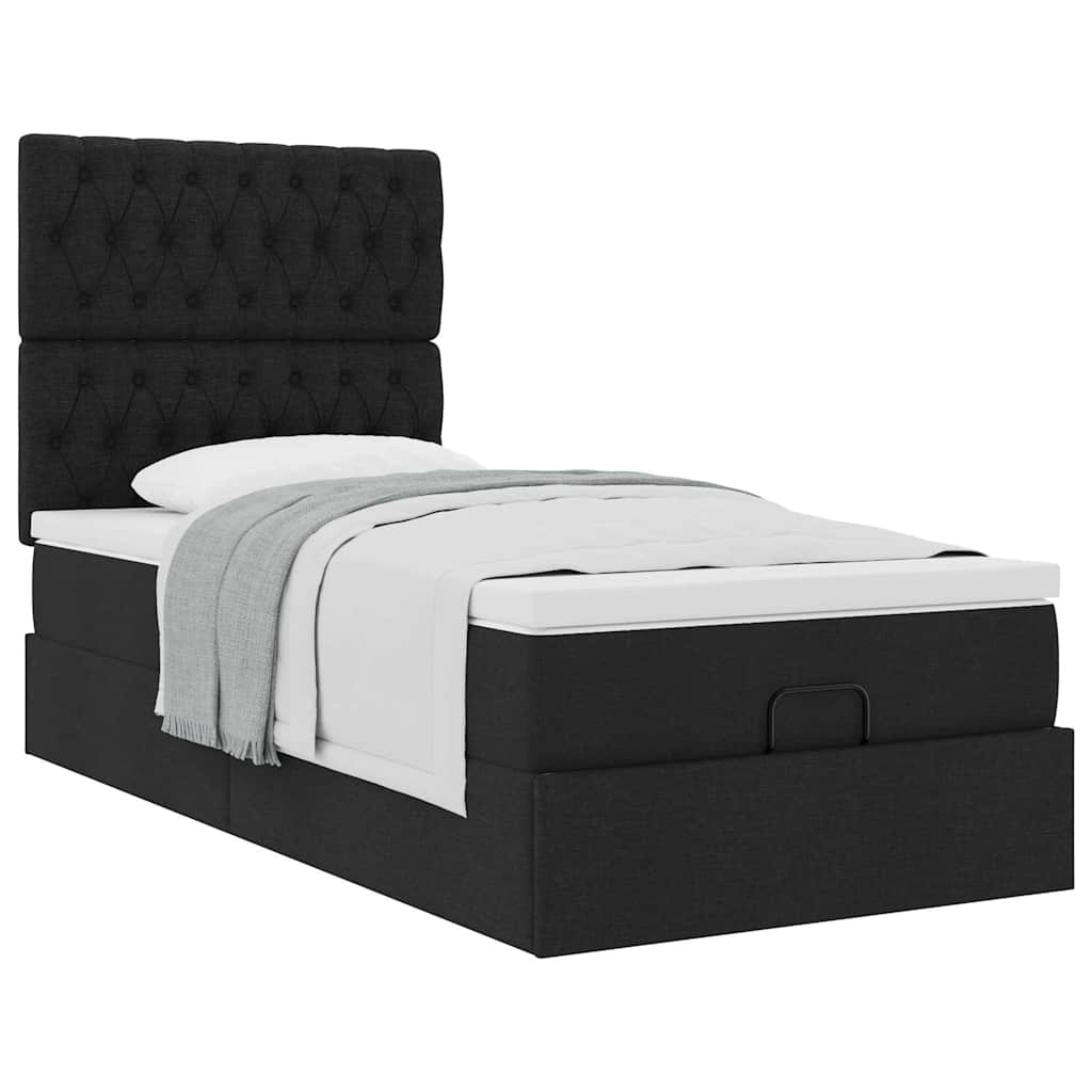 Pouf Letto con Materasso Nero 100x200 cm in Tessuto | homemem39