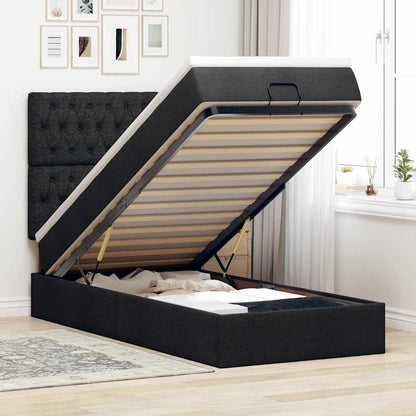 Pouf Letto con Materasso Nero 100x200 cm in Tessuto | homemem39
