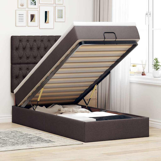 Pouf Letto con Materasso Marrone Scuro 100x200 cm in Tessuto