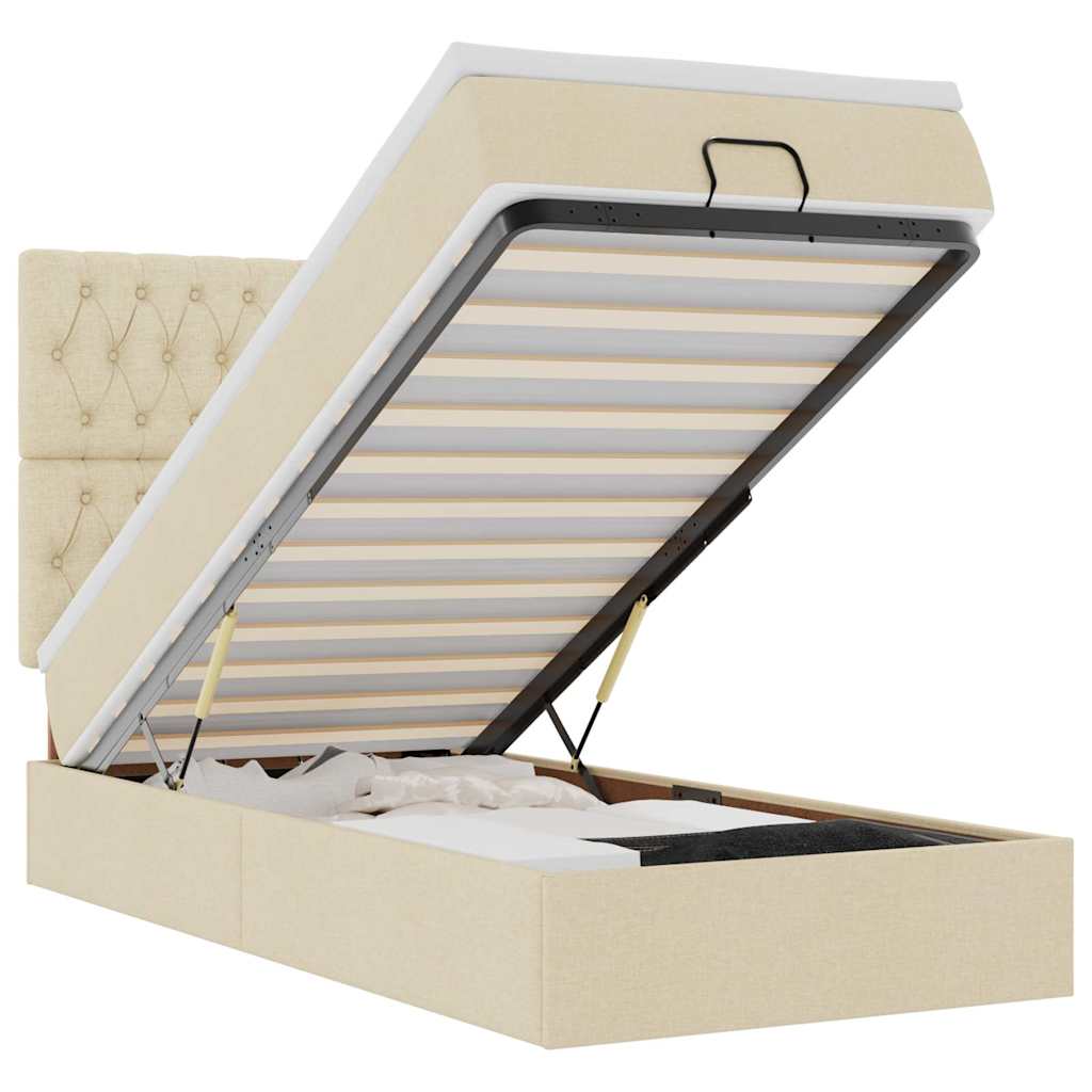 Pouf Letto con Materasso Crema 100x200 cm in Tessuto