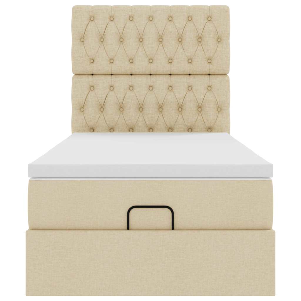 Pouf Letto con Materasso Crema 100x200 cm in Tessuto