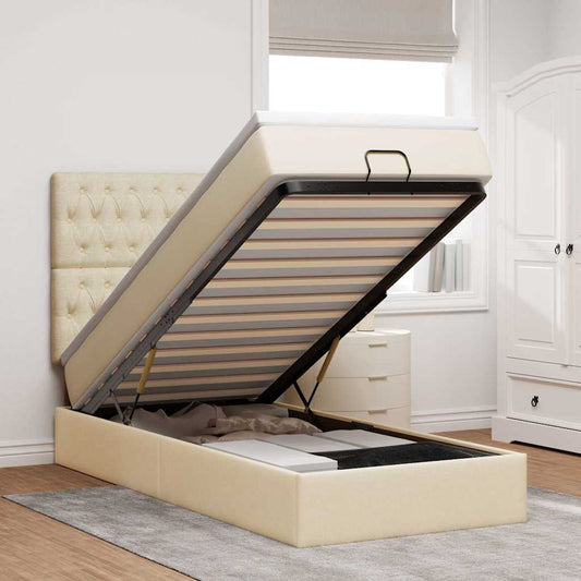 Pouf Letto con Materasso Crema 100x200 cm in Tessuto | homemem39