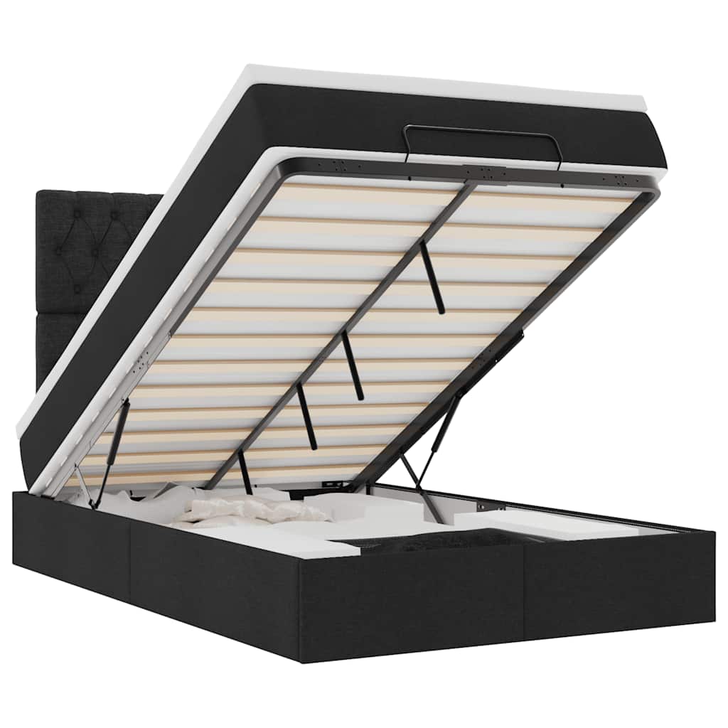 Struttura Letto Pouf con Materasso Nero 120x190 cm in Tessuto