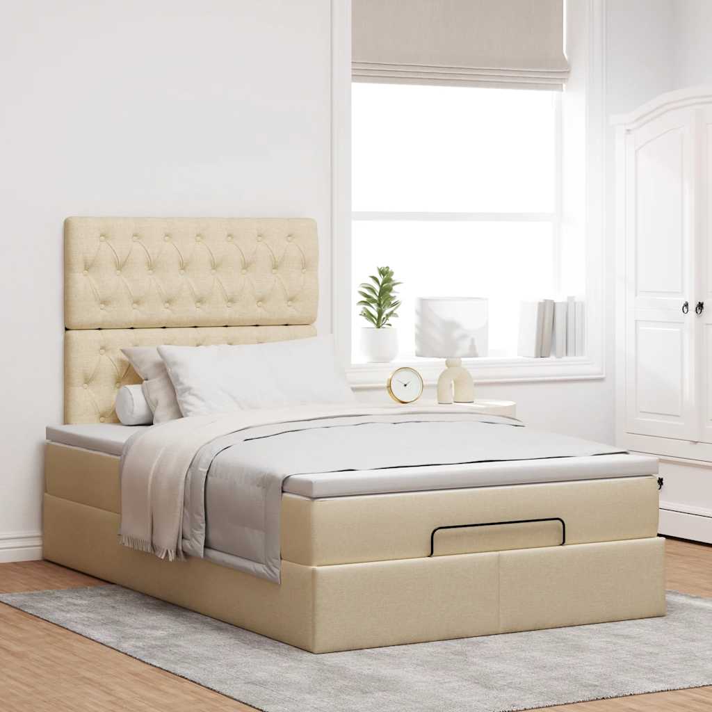 Struttura Letto Pouf con Materasso Crema 120x190 cm in Tessuto | homemem39