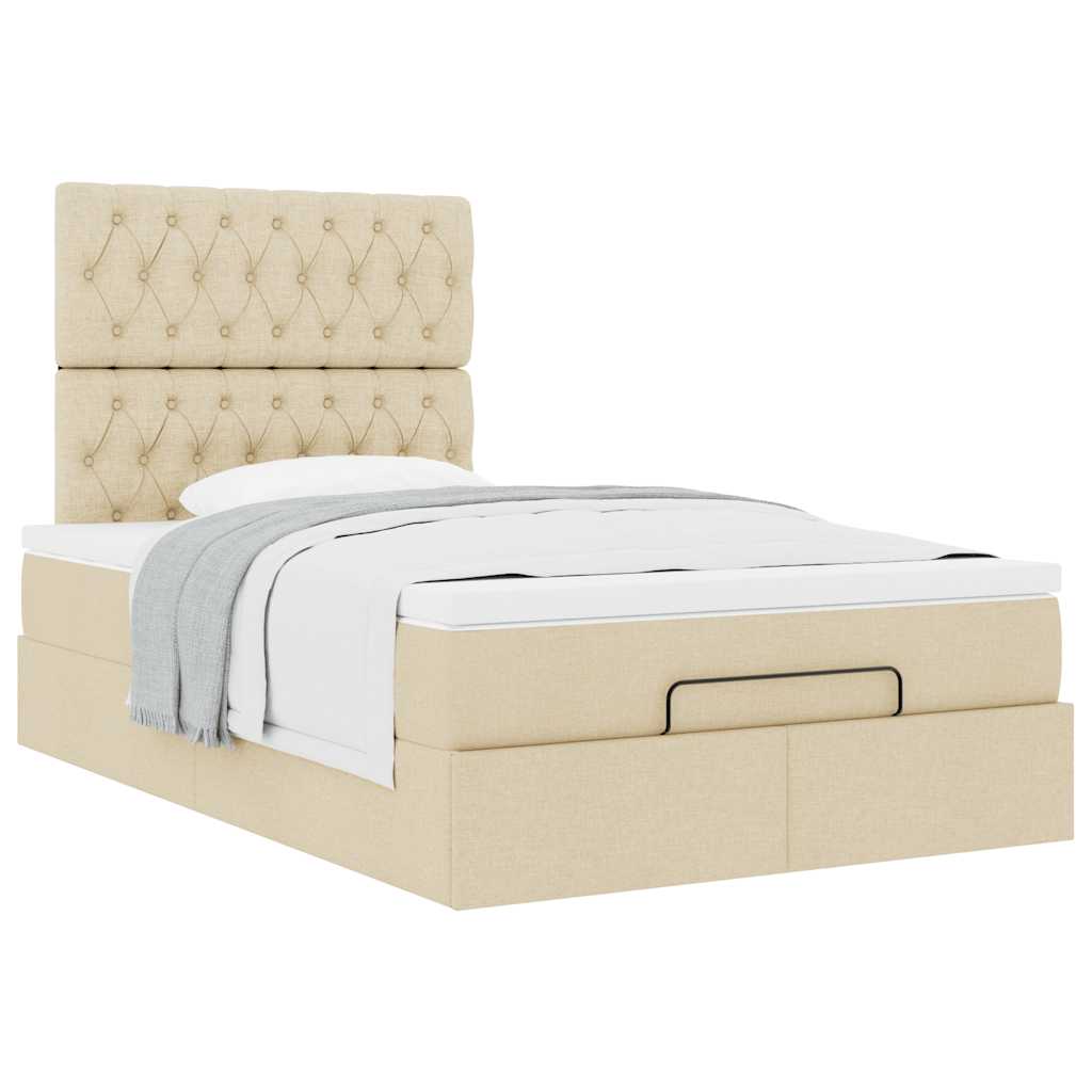 Struttura Letto Pouf con Materasso Crema 120x190 cm in Tessuto | homemem39