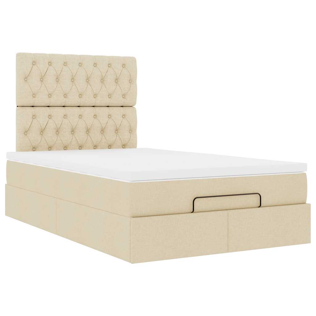 Struttura Letto Pouf con Materasso Crema 120x190 cm in Tessuto | homemem39