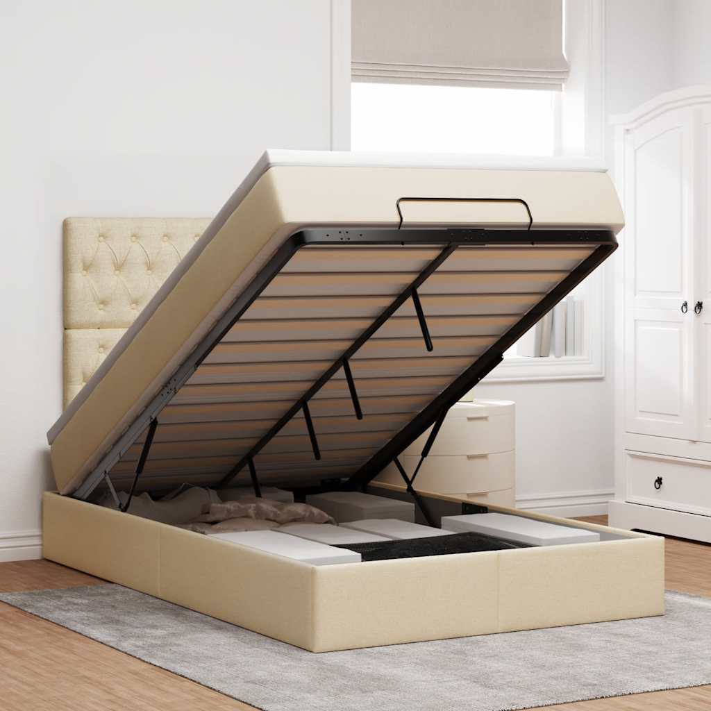Struttura Letto Pouf con Materasso Crema 120x190 cm in Tessuto | homemem39