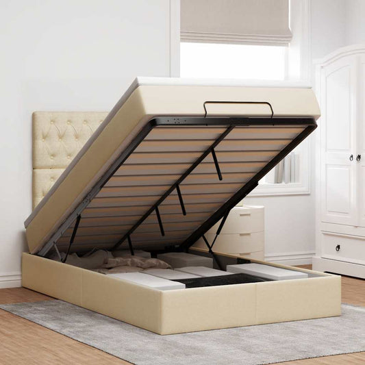 Struttura Letto Pouf con Materasso Crema 120x190 cm in Tessuto | homemem39