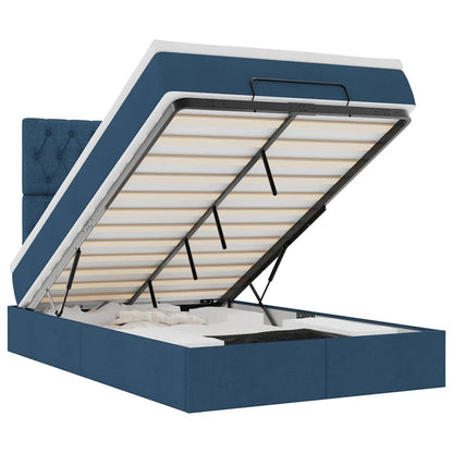 Struttura Letto Pouf con Materasso Blu 120x190 cm in Tessuto