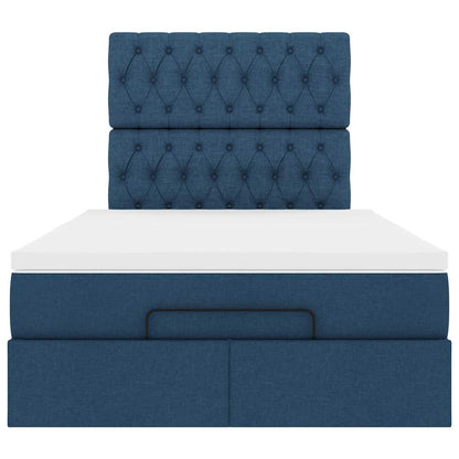 Struttura Letto Pouf con Materasso Blu 120x190 cm in Tessuto