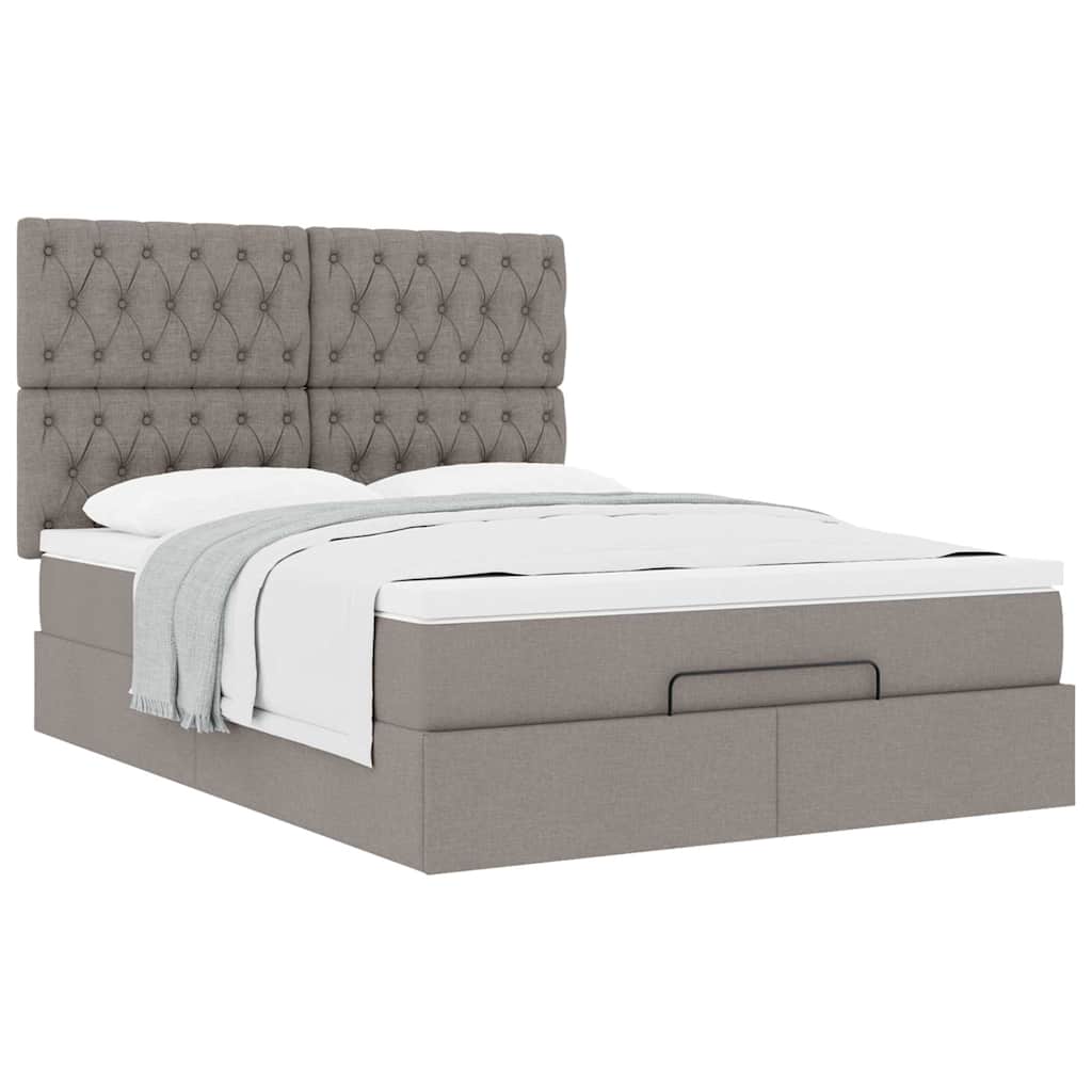 Struttura Letto Pouf con Materasso Tortora 140x190 cm Tessuto | homemem39