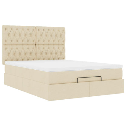 Struttura Letto Pouf con Materasso Crema 140x190 cm in Tessuto