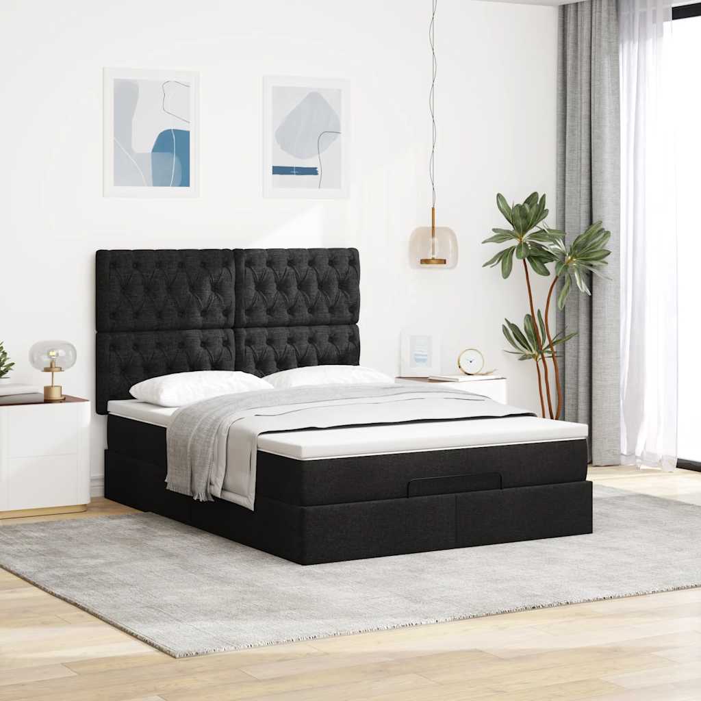 Struttura Letto Pouf con Materasso Nero 140x200 cm in Tessuto | homemem39